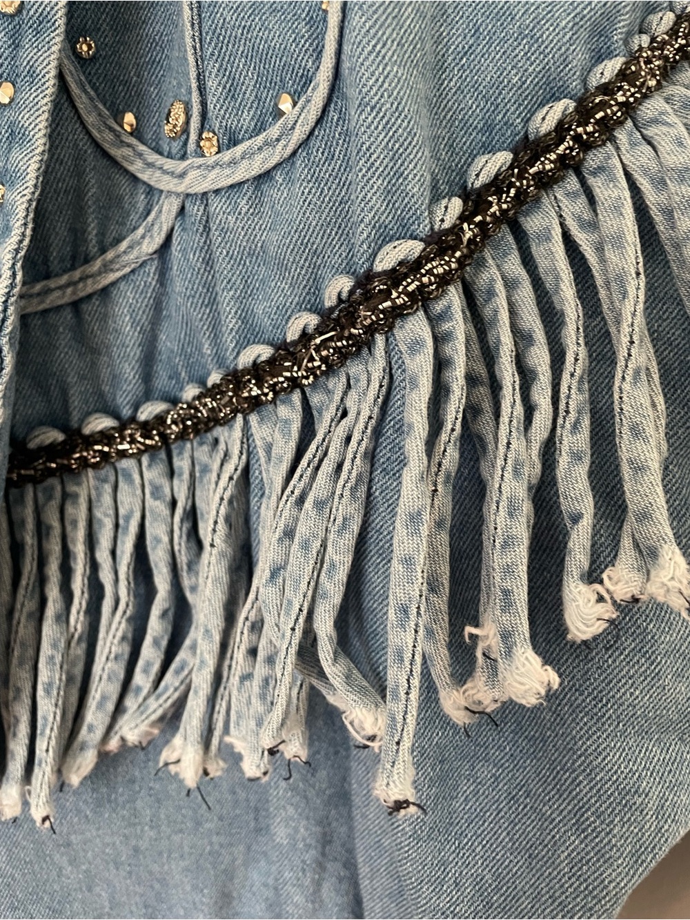 Vintage cache western fringe rhinestone denim jacket size M - Picture 4 of 10